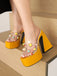 Gem Studded Transparent Chunky Heel Shoes - vintage shoes, retro heels