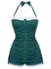 Gingham 1950s Halter Bowknot One-piece Swimsuit, vintage swimsuit, pin-up swimwear - perfect for women who love vintage and retro fashion