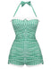 Gingham 1950s Halter Bowknot One-piece Swimsuit: beautiful vintage swimwear, retro swimsuit, pin-up style with timeless appeal