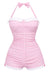 Gingham 1950s Halter Bowknot One-piece Swimsuit - vintage swimwear, retro swimsuit, pin-up style for vintage lovers