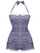 Gingham 1950s Halter Bowknot One-piece Swimsuit: beautiful vintage swimwear, retro swimsuit, pin-up style with timeless appeal