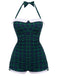 - Gingham 1950s Halter Bowknot One-piece Swimsuit - vintage swimwear, retro beach style for women