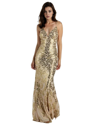 Gold 1920s Leaves Sequined Mesh Fishtail Dress - vintage dress, retro fashion, Gatsby party