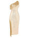 Gold 1920s One Shoulder Sequined Tassel Dress, vintage dress, retro fashion, Gatsby party, flapper style - perfect for women who love vintage and retro fashion