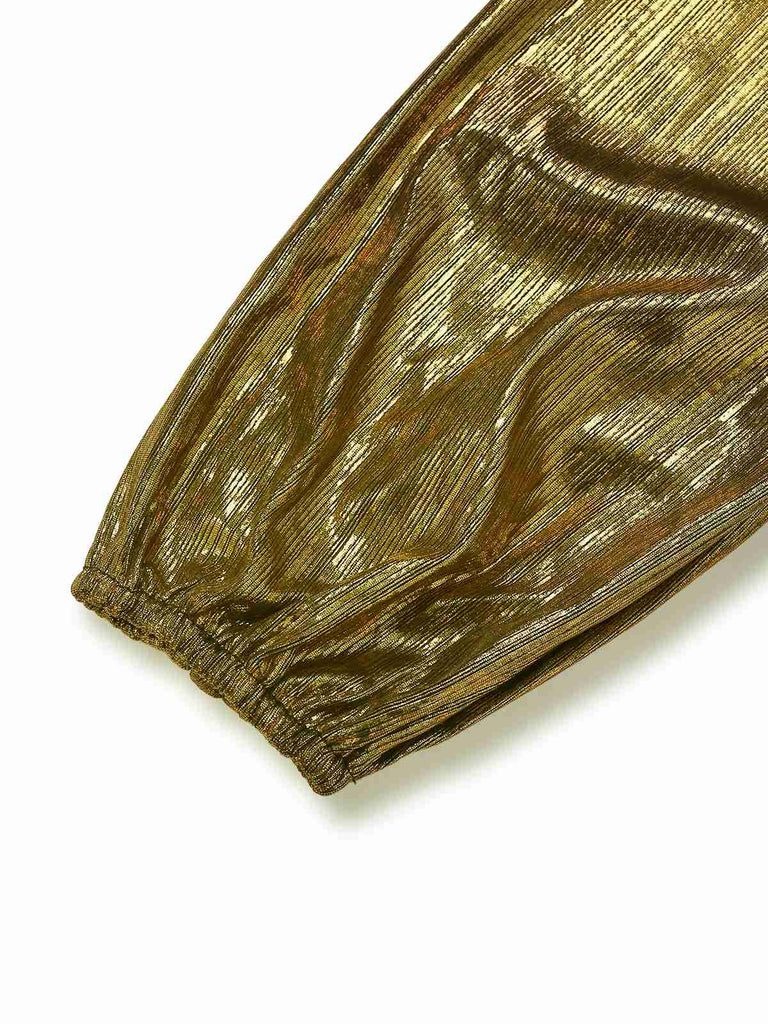 Gold 1930s Metallic Fabric V-Neck Jumpsuit - vintage jumpsuit, retro fashion, glamorous gold