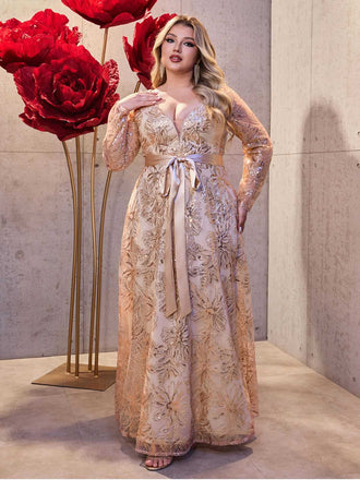 Gold 1930s Sequined Deep V-Neck Backless Mesh Dress - vintage dress, retro fashion, glamorous gold