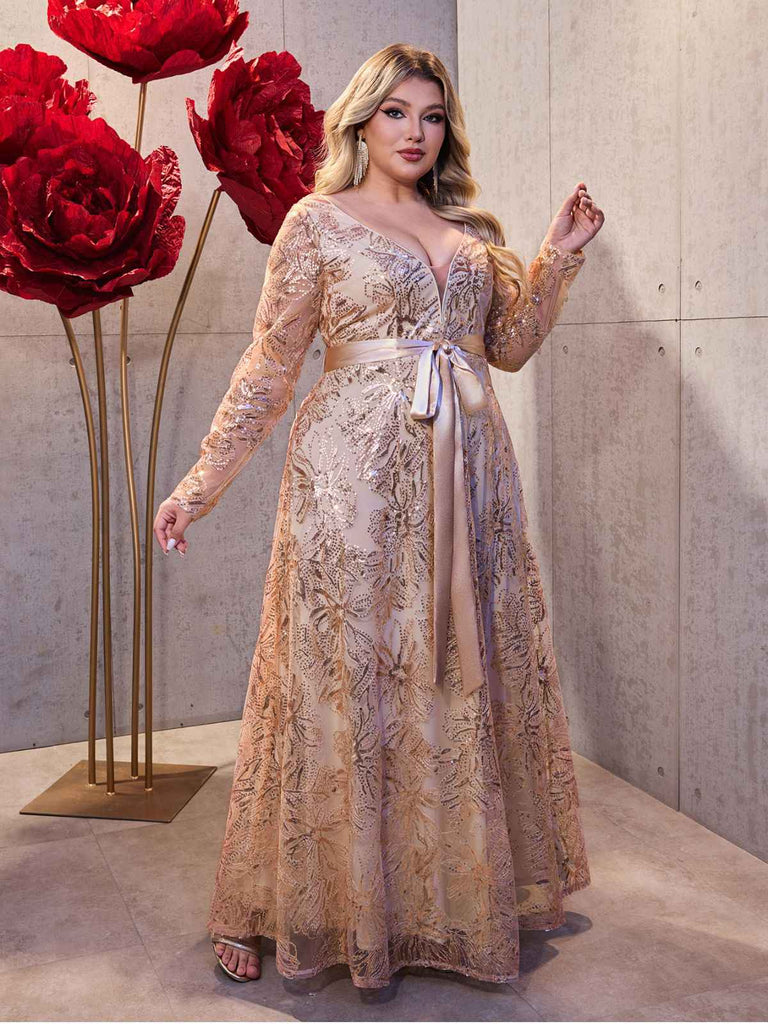 Gold 1930s Sequined Deep V-Neck Backless Mesh Dress - vintage dress, retro fashion, glamorous gold