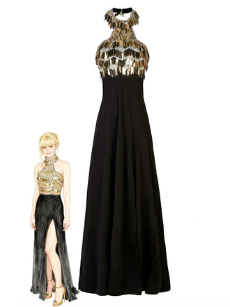 Gold 1930s Sequined Patchwork Halter Backless Evening Dress, vintage dress, retro fashion - perfect for women who love vintage and retro fashion