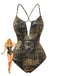 Gold 1970s Distressed Metallic Deep V-Neck One-Piece Swimsuit - vintage swimsuit, pin-up swimwear for vintage lovers