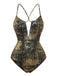 Gold 1970s Distressed Metallic Deep V-Neck One-Piece Swimsuit - vintage swimsuit, pin-up swimwear for vintage lovers