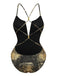 Gold 1970s Distressed Metallic Deep V-Neck One-Piece Swimsuit - vintage swimsuit, pin-up swimwear for vintage lovers
