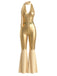 Gold 1970s Disco Sequined Halter Flared Jumpsuit - vintage jumpsuit, retro fashion, elegant red