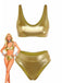 Gold 1970s Metallic High-Waist Bikini Set - vintage swimwear, retro swimsuit, pin-up style for vintage lovers