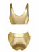 Gold 1970s Metallic High-Waist Bikini Set | vintage swimwear, retro swimsuit, pin-up style - perfect for retro fashion enthusiasts