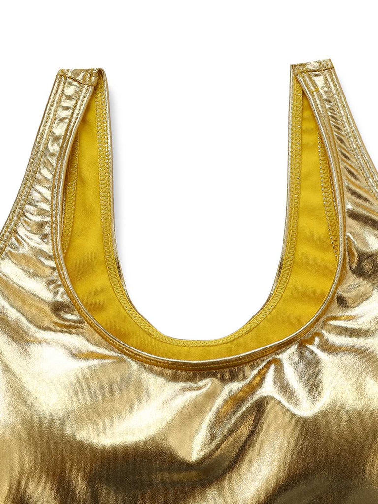 Gold 1970s Metallic High-Waist Bikini Set - vintage swimwear, retro swimsuit, pin-up style for vintage lovers