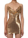 Gold 1970s Solid Sequined Mini Party Dress - vintage dress, retro fashion, glamorous gold