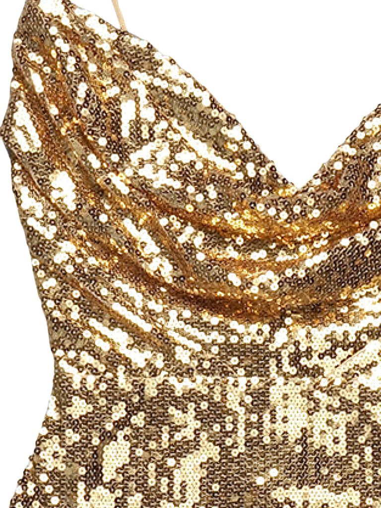 Gold 1970s Solid Sequined Mini Party Dress - vintage dress, retro fashion, glamorous gold