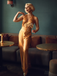 Gold 1970s Solid V-Neck Halter Jumpsuit - vintage jumpsuit, retro fashion, glamorous gold