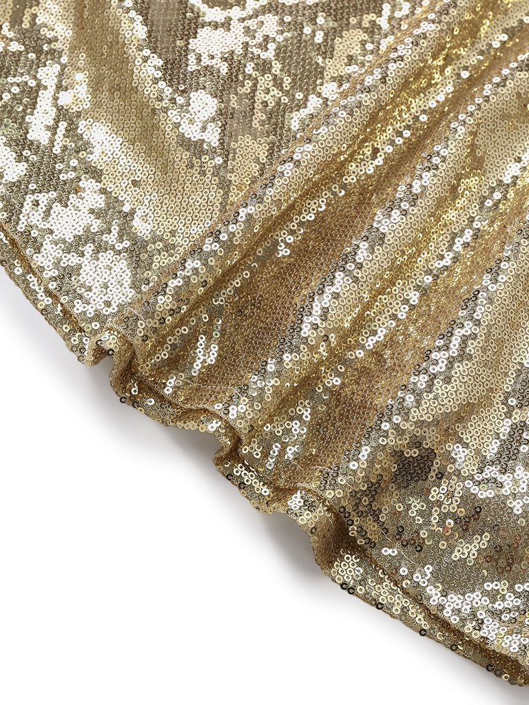 Gold 1980s Off-Shoulder Sequin Party Dress - vintage dress, retro fashion, glamorous gold