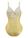 Gold 1980s Ruched One-Piece Swimsuit & Cover Up - vintage swimsuit, pin-up style, glamorous gold
