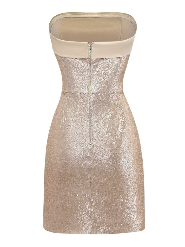 Gold 1980s Strapless Sequin Bodycon Dress | vintage dress, retro fashion, elegant style - perfect for retro fashion enthusiasts