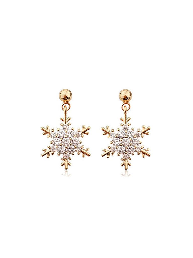 Gold Christmas Alloy Snowflake Earrings, vintage fashion, retro style - perfect for women who love vintage and retro fashion