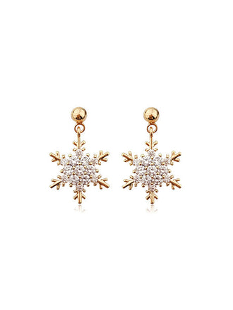 Gold Christmas Alloy Snowflake Earrings, vintage fashion, retro style - perfect for women who love vintage and retro fashion