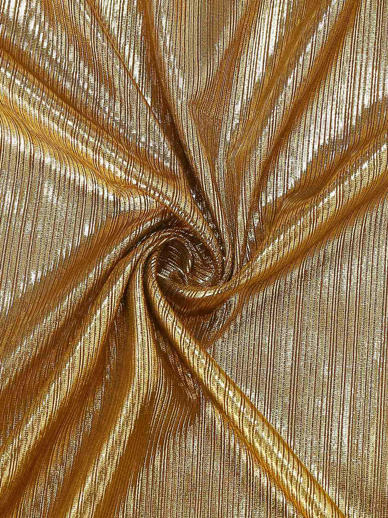 Gold Foil 1970s Batwing Sleeve Waist Ruched Dress - vintage dress, retro fashion, glamorous gold