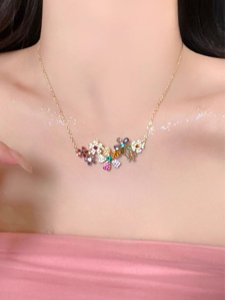 Gold Multicolor Floral Charm Necklace - vintage jewelry, Art Deco for vintage lovers