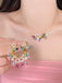 Gold Multicolor Floral Charm Necklace - vintage jewelry, Art Deco for vintage lovers
