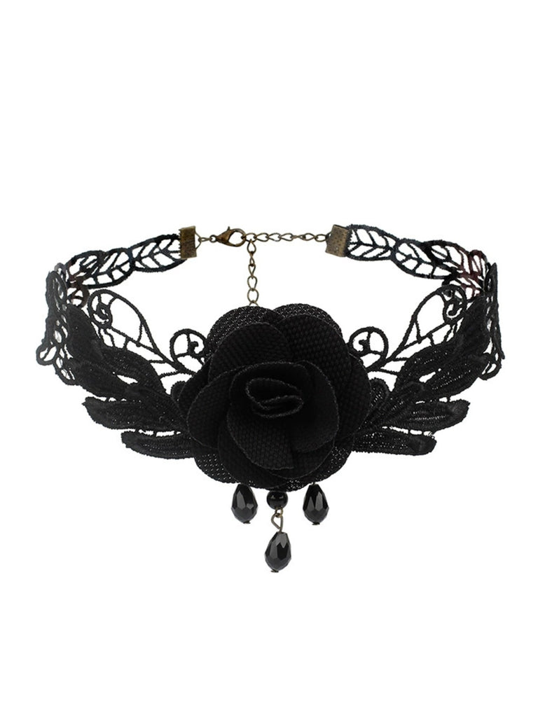 Gothic 3D & Embroidered Lace Choker Necklace - vintage fashion, retro style, elegant red