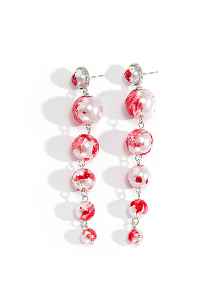 Gothic Blood Pearl Tassel Earrings - vintage fashion, retro style