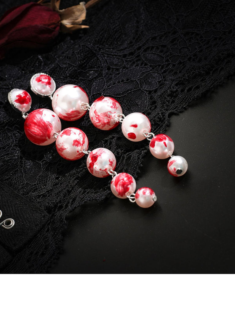 Gothic Blood Pearl Tassel Earrings - vintage fashion, retro style