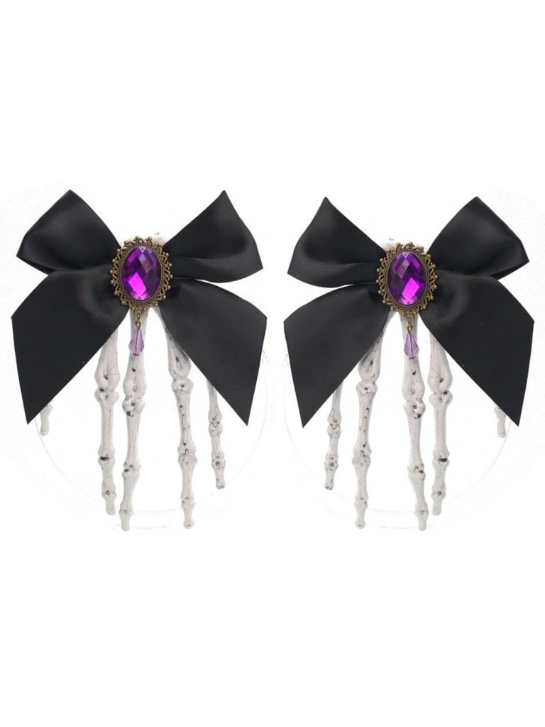 Gothic Bow Skeleton Hand Hair Clip - vintage fashion, retro style