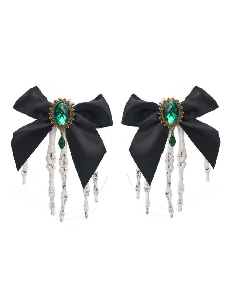 Black Gothic Bow Skeleton Hand Hair Clip, vintage fashion, retro style - perfect for women who love vintage and retro fashion