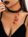 Gothic Multi-Layered Beaded Blooddrop Pendant Necklace - vintage fashion, retro style, elegant red