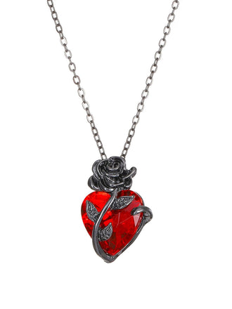 Gothic Rose Heart Rhinestone Pendant Necklace - vintage jewelry, Art Deco for vintage lovers