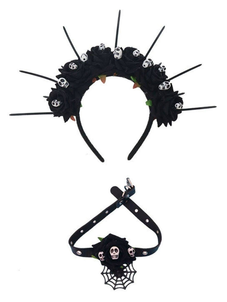 Gothic Skull Halloween Headband & Necklace - vintage fashion, retro style