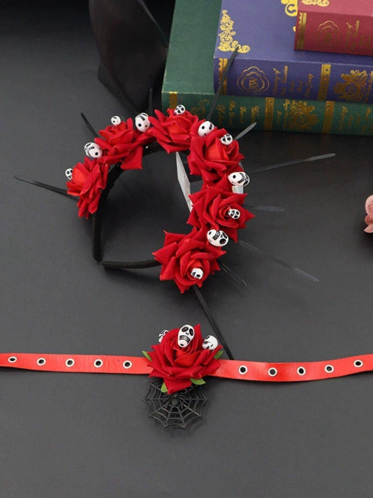 Gothic Skull Halloween Headband & Necklace - vintage fashion, retro style