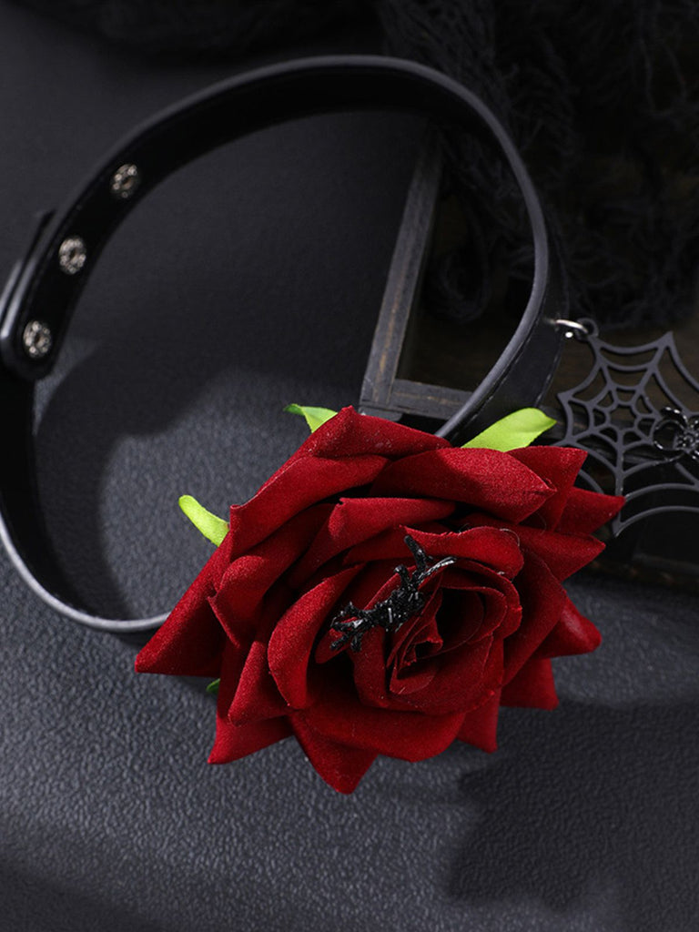 This Gothic Spider Web & Rose Choker Collar Necklace carries vintage stories waiting to be told