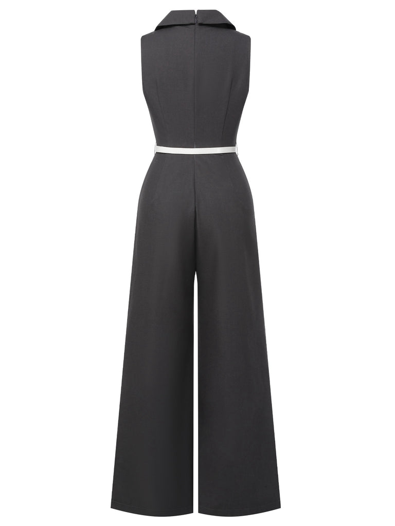 Gray 1940s V-Neck Lapel Lace-Patchwork Jumpsuit, vintage romper, retro jumpsuit - perfect for women who love vintage and retro fashion