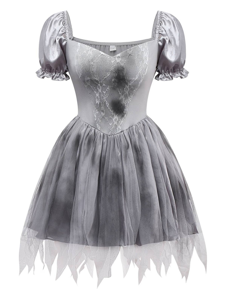 Gray 1950s Ghost Bride Zombie Tutu Dress - vintage dress, retro fashion, rockabilly
