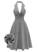 Gray 1950s Halter V-Neck Swing Dress - vintage dress, retro fashion, rockabilly