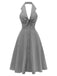 Gray 1950s Halter V-Neck Swing Dress - vintage dress, retro fashion, rockabilly