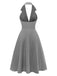 Gray 1950s Halter V-Neck Swing Dress - vintage dress, retro fashion, rockabilly
