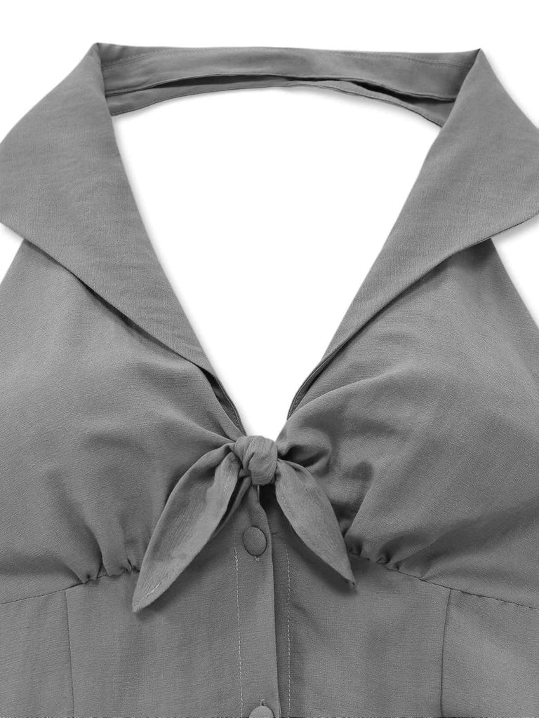 Gray 1950s Halter V-Neck Swing Dress - vintage dress, retro fashion, rockabilly