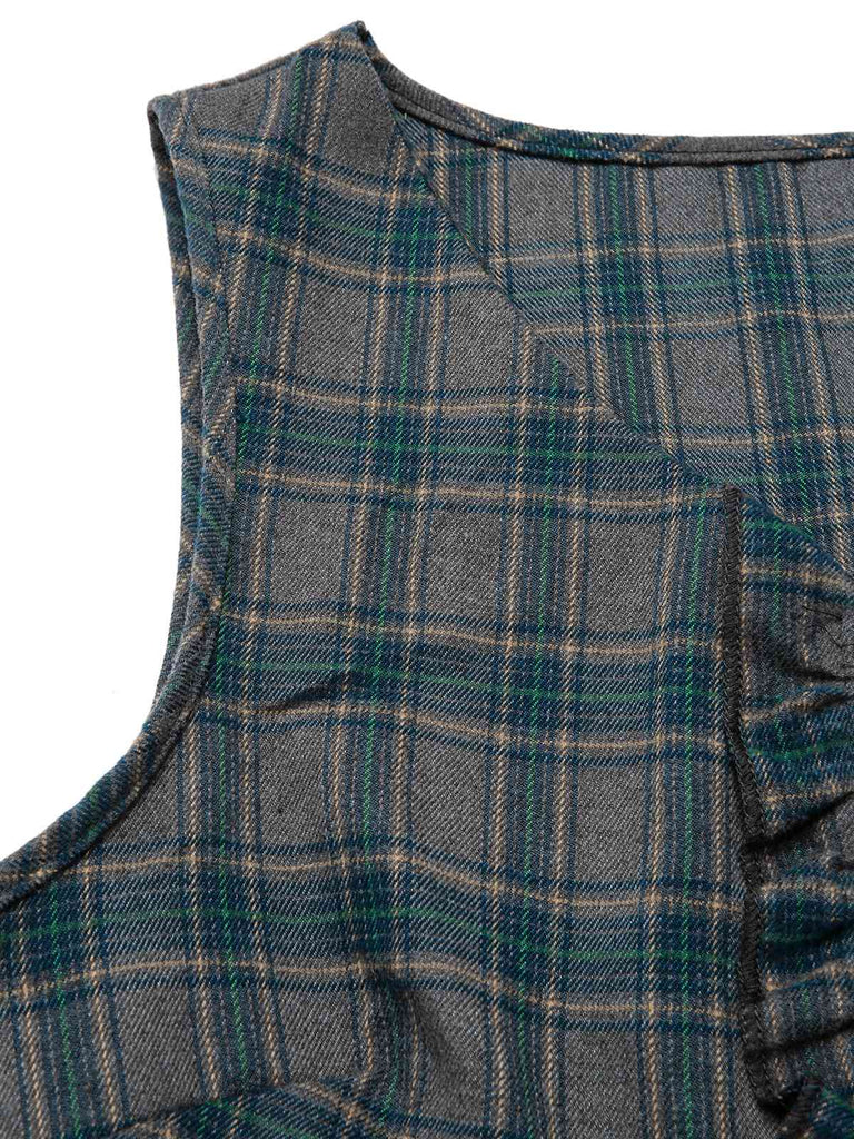 2PCS Gray 1950s Plaid Ruffled Dress & Cotton Blouse, vintage dress, retro fashion, rockabilly, pin-up fashion - perfect for women who love vintage and retro fashion