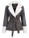 Gray 1960s Solid Plush Faux Leather Belted Coat, vintage coat, retro outerwear - perfect for women who love vintage and retro fashion