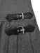Gray 1970s Knitted Leather Buckle Pleated Dress - vintage dress, retro fashion