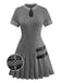 Gray 1970s Knitted Leather Buckle Pleated Dress - vintage dress, retro fashion
